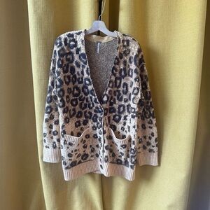 Free People Leopard Pattern Cardigan - Black and Tan
